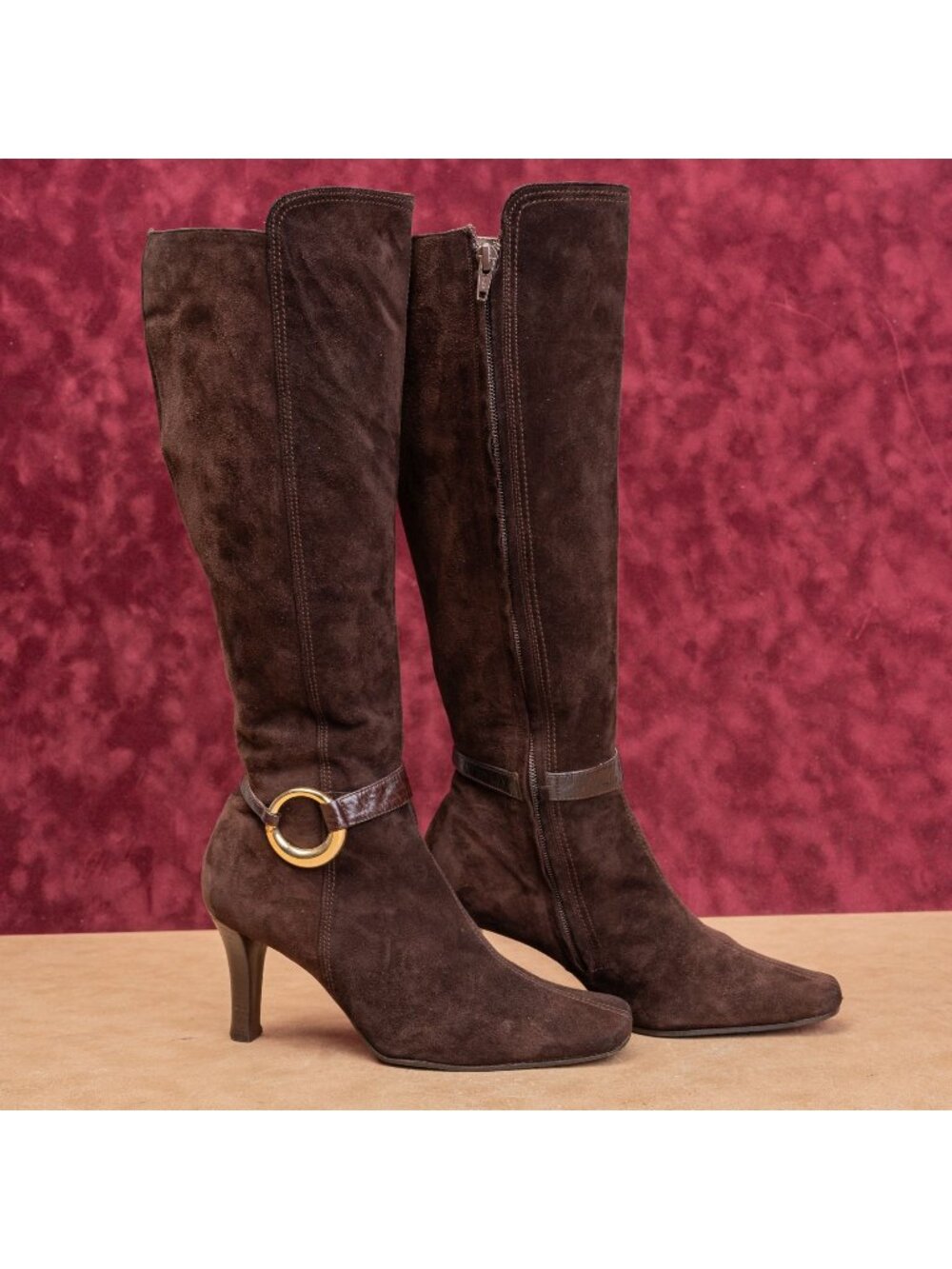 Charles Jourdan Women Vintage Y2K Brown Suede Fashion Party Zip Knee Boots sz 7